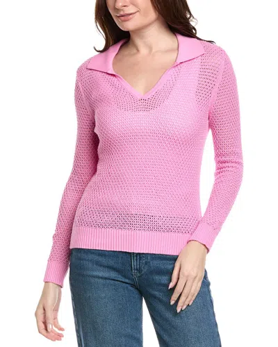 Hannah Rose Arwen Textured Polo Collar Cashmere-blend Sweater In Pink