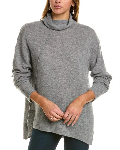 Hannah Rose Asymmetrical Funnel Neck Cashmere Tunic Sweater In Grey