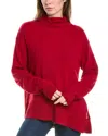 Hannah Rose Asymmetrical Funnel Neck Cashmere Tunic Sweater In Red