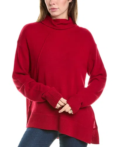 Hannah Rose Asymmetrical Funnel Neck Cashmere Tunic Sweater In Red