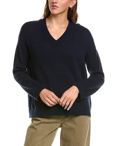 Hannah Rose Basic 100% Cashmere V-neck Sweater In Blue
