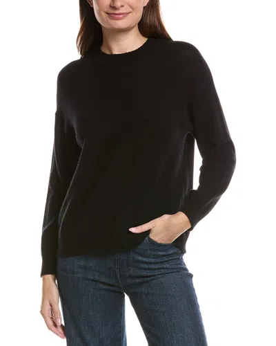 Hannah Rose Basic Crewneck 100% Cashmere Sweater In Black