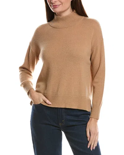 Hannah Rose Basic Mock Neck 100% Cashmere Sweater In Brown
