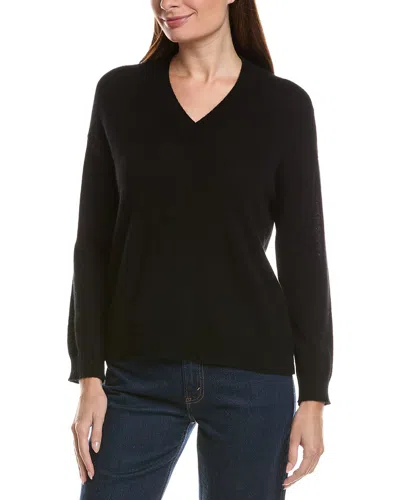 Hannah Rose Basic V-neck 100% Cashmere Sweater In Black