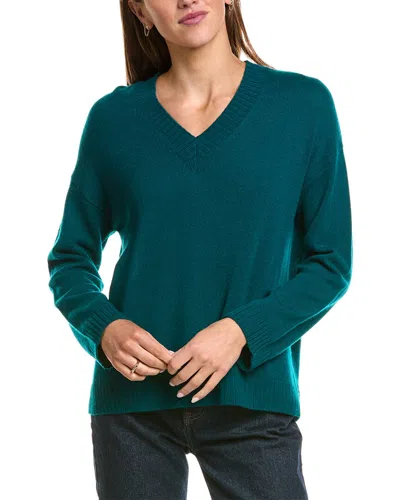 Hannah Rose Basic V-neck 100% Cashmere Sweater In Blue
