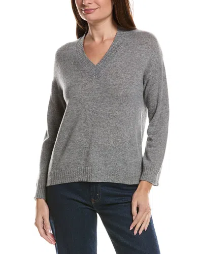 Hannah Rose Basic V-neck 100% Cashmere Sweater In Gray