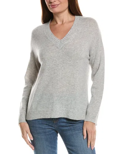 Hannah Rose Basic V-neck 100% Cashmere Sweater In Gray