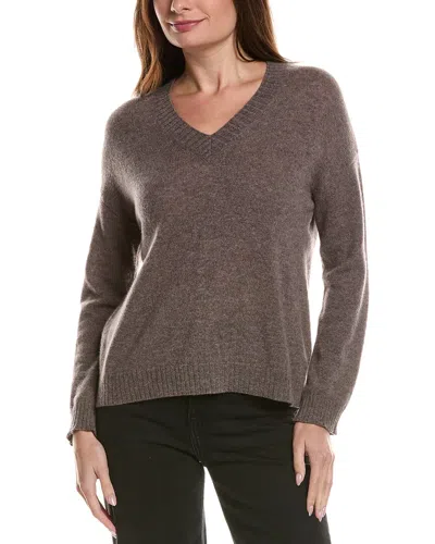 Hannah Rose Basic V-neck 100% Cashmere Sweater In Gray