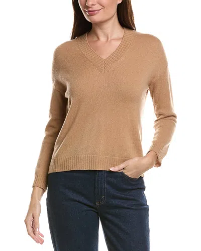 Hannah Rose Basic V-neck 100% Cashmere Sweater In Purple