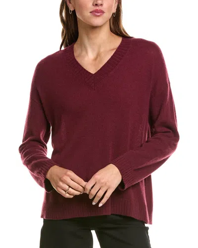 Hannah Rose Basic V-neck 100% Cashmere Sweater In Red
