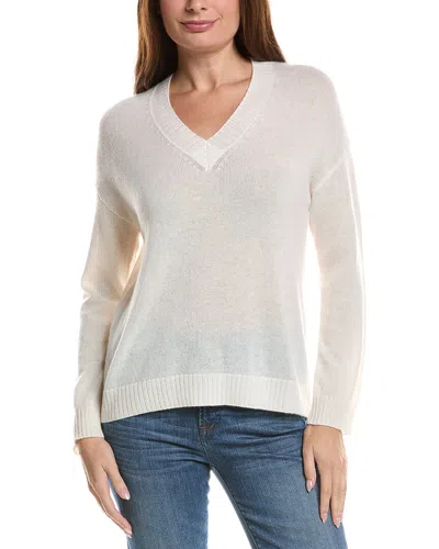 Hannah Rose Basic V-neck 100% Cashmere Sweater In White