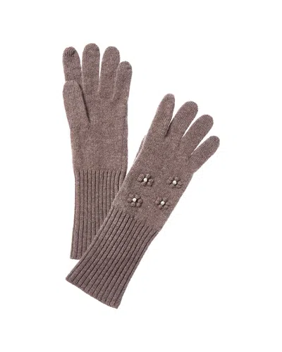 Hannah Rose Bobble & Pearl Cluster Cashmere Gloves In Grey