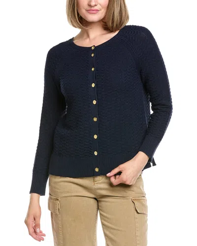 Hannah Rose Button Arrow Stitch Reversible Cashmere-blend Cardigan In Blue