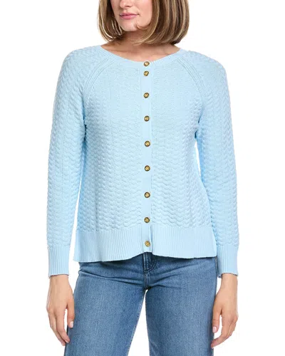 Hannah Rose Button Arrow Stitch Reversible Cashmere-blend Cardigan In Blue