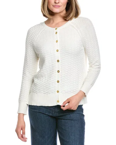 Hannah Rose Button Arrow Stitch Reversible Cashmere-blend Cardigan In White