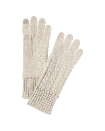 Hannah Rose Cable & Rib Cashmere Gloves In White