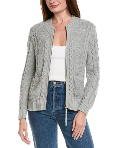 Hannah Rose Cable Full Zip Cashmere-blend Cardigan In Animal Print