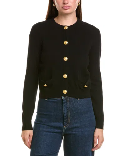 Hannah Rose Cashmere Gold Button Cardigan In Black