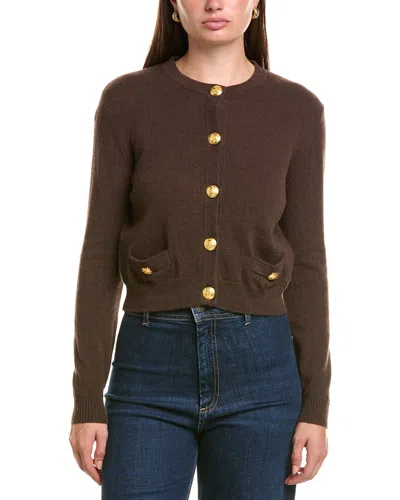Hannah Rose Cashmere Gold Button Cardigan In Brown
