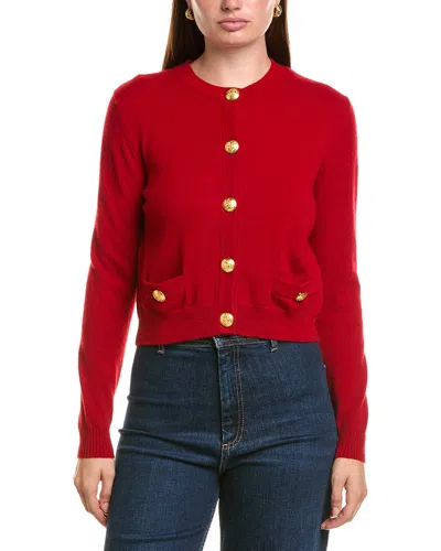 Hannah Rose Cashmere Gold Button Cardigan In Red