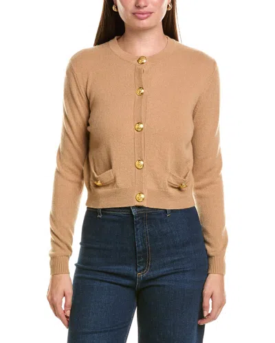 Hannah Rose Cashmere Gold Button Cardigan In Brown