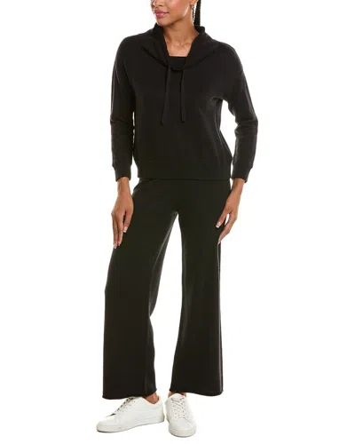 Hannah Rose Cashmere-blend Terry Stitch Cowl Neck Sweater & Pant Set In Black