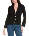 Hannah Rose Cinched Waist Button Cashmere-blend Cardigan In Black