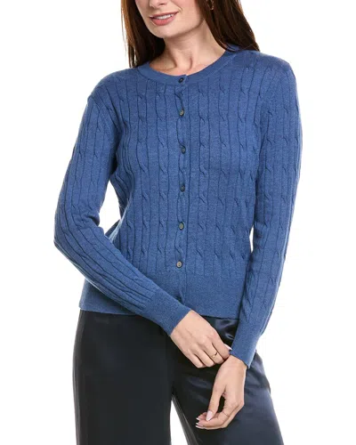 Hannah Rose Classic Cable Full Button Cashmere-blend Cardigan In Blue
