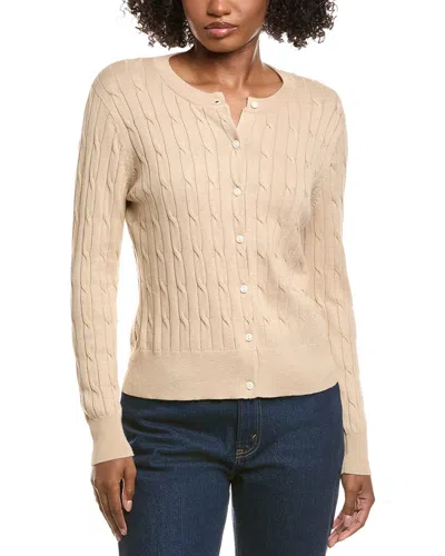 Hannah Rose Classic Cable Full Button Cashmere-blend Cardigan In Brown