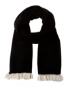 Hannah Rose Contrast Ruffle Edges Rib Scarf In Black