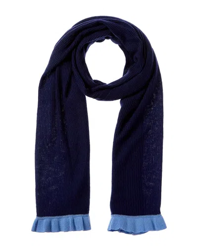 Hannah Rose Contrast Ruffle Edges Rib Scarf In Blue