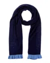 Hannah Rose Contrast Ruffle Edges Rib Scarf In Blue