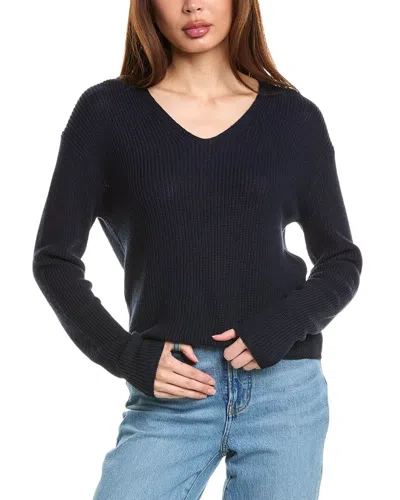 Hannah Rose Cropped Loose Shaker V-neck Cashmere-blend Sweater In Blue