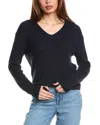 Hannah Rose Cropped Loose Shaker V-neck Cashmere-blend Sweater In Blue