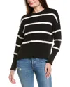 Hannah Rose Drop Shoulder Stripe Crewneck Cashmere-blend Sweater In Black
