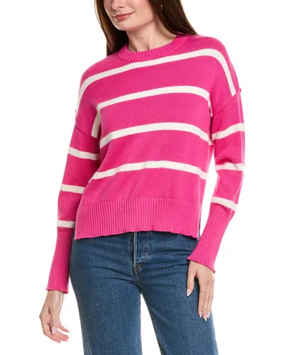 Hannah Rose Drop Shoulder Stripe Crewneck Cashmere-blend Sweater In Pink