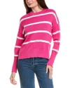 Hannah Rose Drop Shoulder Stripe Crewneck Cashmere-blend Sweater In Pink