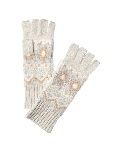 Hannah Rose Fairisle Cashmere Fingerless Gloves In Neutral