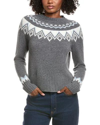 Hannah Rose Fairisle Raglan Wool Sweater In Gray