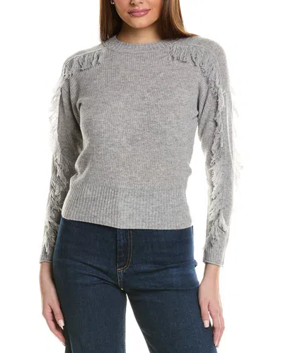 Hannah Rose Fringe Sleeve Wool & Cashmere-blend Sweater In Grey