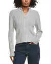 Hannah Rose Full Zip Ribbed Cashmere-blend Cardigan In Gray