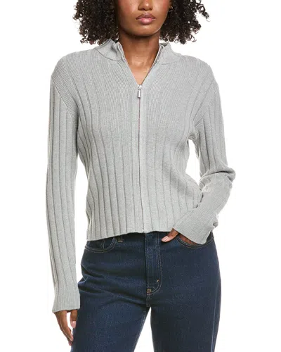 Hannah Rose Full Zip Ribbed Cashmere-blend Cardigan In Gray