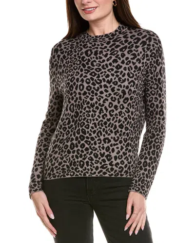 Hannah Rose Leopard Stand Neck Cashmere-blend Pullover In Animal Print