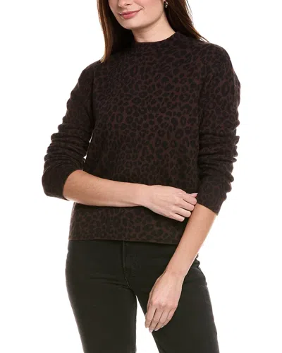 Hannah Rose Leopard Stand Neck Cashmere-blend Pullover In Animal Print