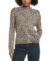 Hannah Rose Leopard Stand Neck Cashmere-blend Pullover In Brown