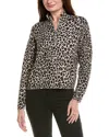 Hannah Rose Leopard Zip Cashmere-blend Pullover In Black