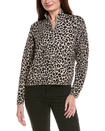 HANNAH ROSE HANNAH ROSE LEOPARD ZIP CASHMERE-BLEND PULLOVER