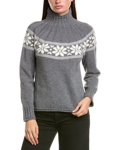 Hannah Rose Merino Wool & Angora-blend Flower Fair Isle Sweater In Gray