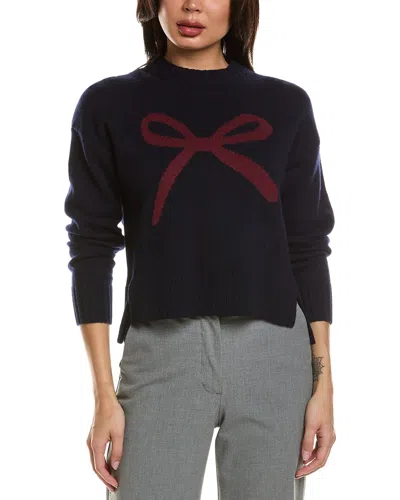 Hannah Rose Merino Wool Big Bow Crewneck Sweater In Blue