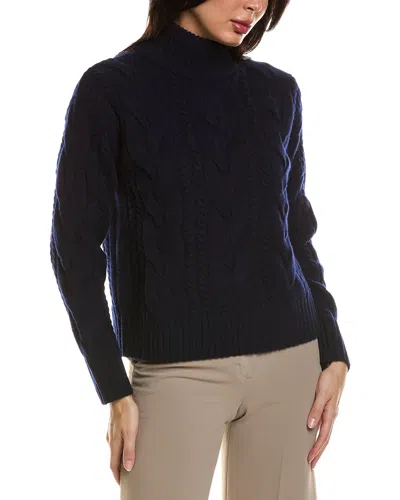 Hannah Rose Merino Wool Cable Mock Neck Sweater In Blue